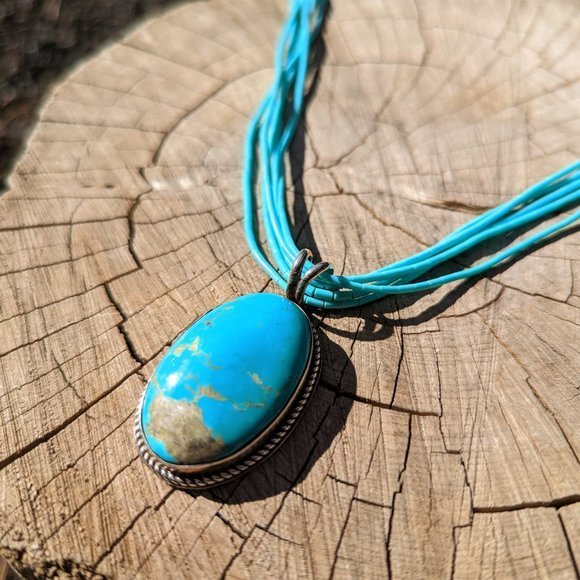 Navajo Mountain Pendant & Kingman Turquoise 5 Strands Necklace Heishi Jewelry*** - Picture 7 of 11